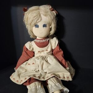 Vintage Rag Doll with Red Dress and Apron